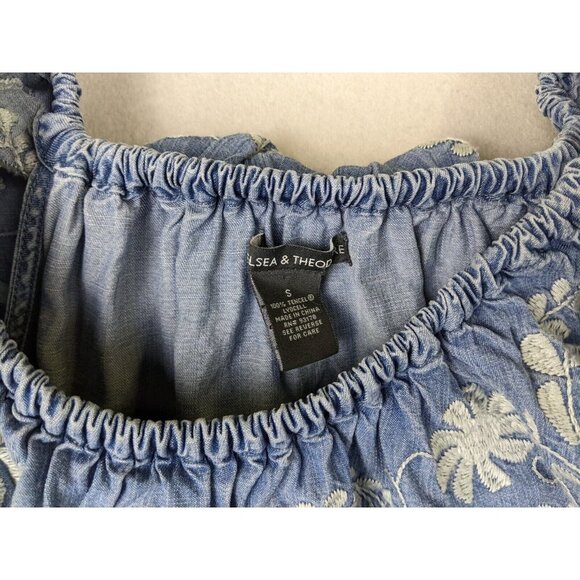 CHELSEA & THEODORE - WOMEN'S BLUE EMBROIDERED CHAMBRAY DENIM SHIFT DRESS - S - Picture 4 of 7